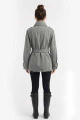 Denim Belted Short Trench Jacket - Gray