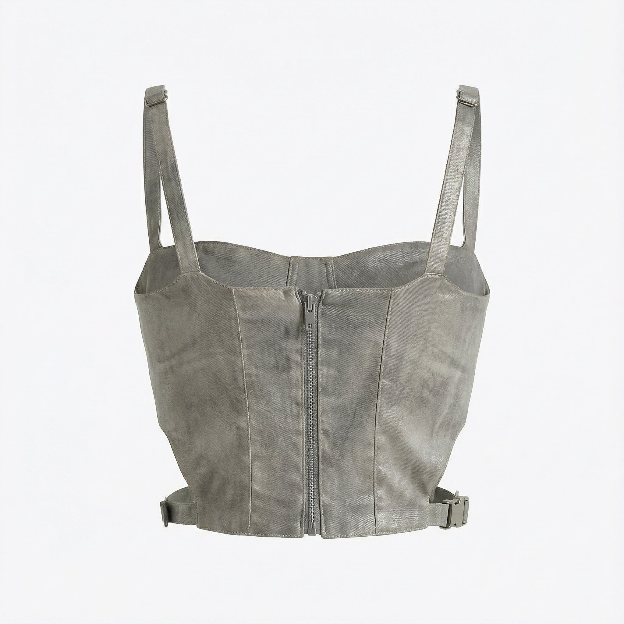 Structured Cut-Out Corset Top- Gray