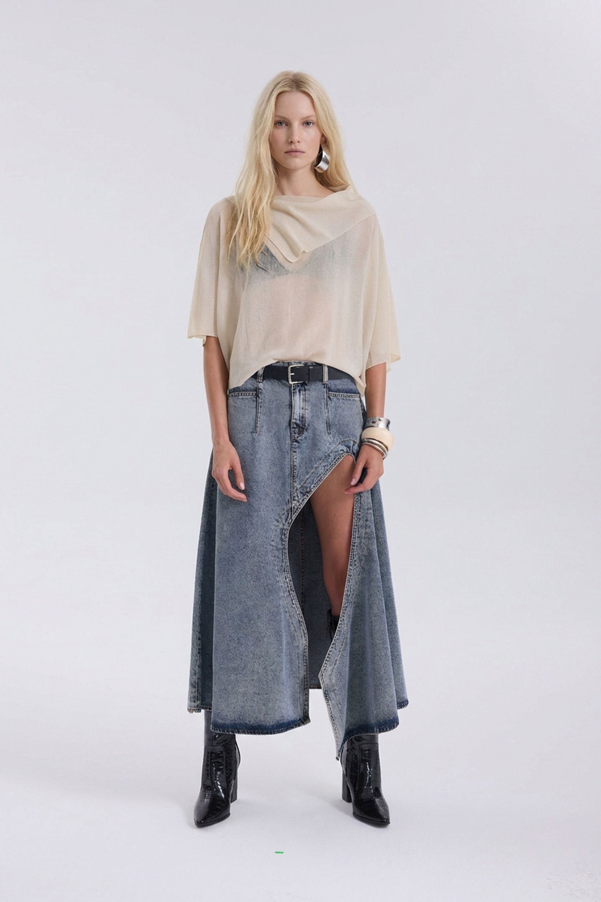 Denim Maxi Skirt with High Slit