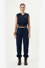 Denim Cargo Set with Cropped Vest