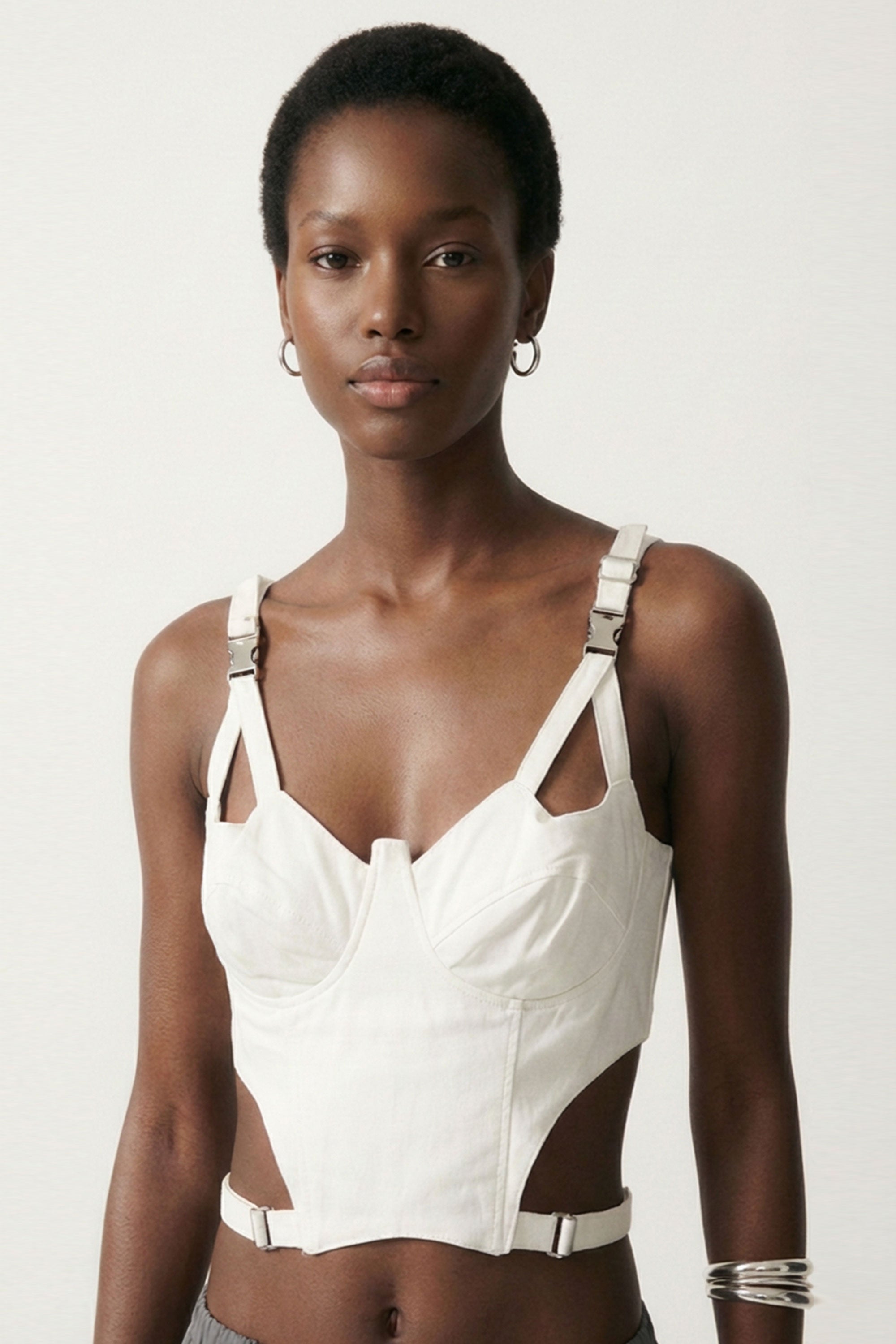 Structured Cut-Out Corset Top- White