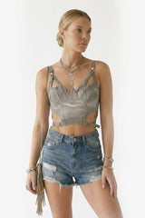 Structured Cut-Out Corset Top- Gray
