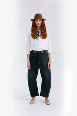 Flocked Pull-On Barrel Jeans – Green