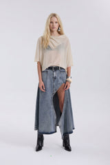 Denim Maxi Skirt with High Slit