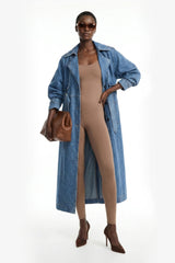Oversized Denim Trench Coat - Classic Washed