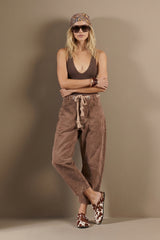 Flocked Pull-On Barrel Jeans – Chestnut