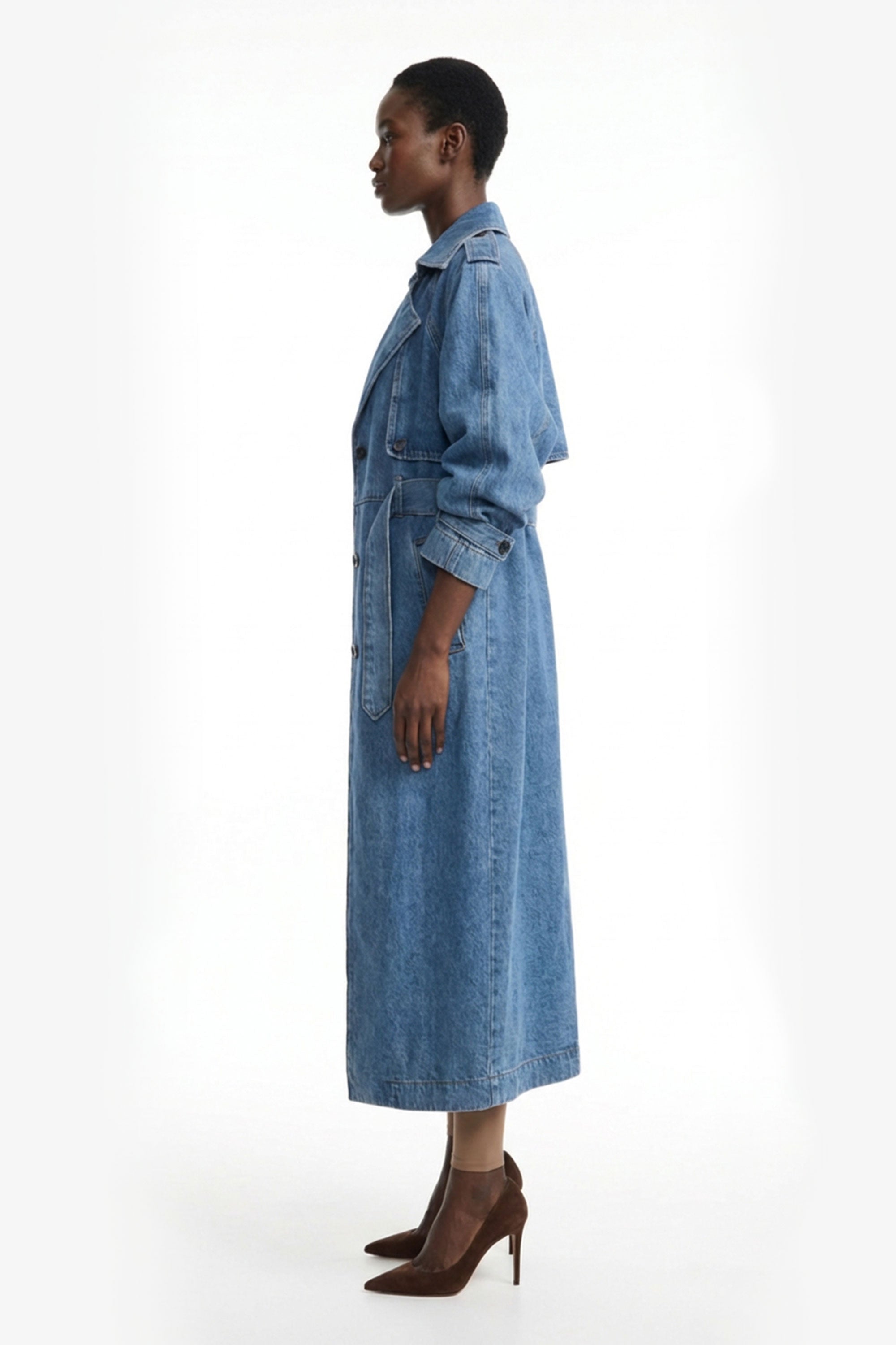 Oversized Denim Trench Coat - Classic Washed