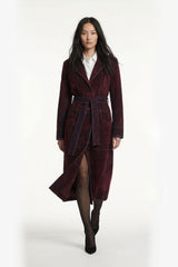Flocked Denim Trench Coat - Red
